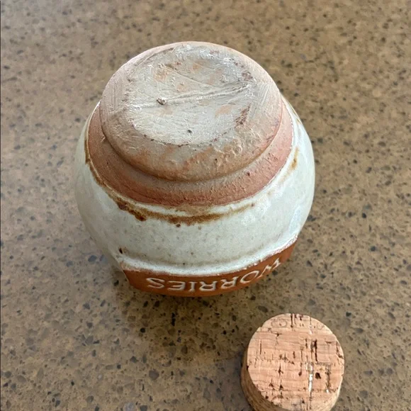 Ceramic Pottery Worries Jar with Cork Lid - Picture 3 of 5